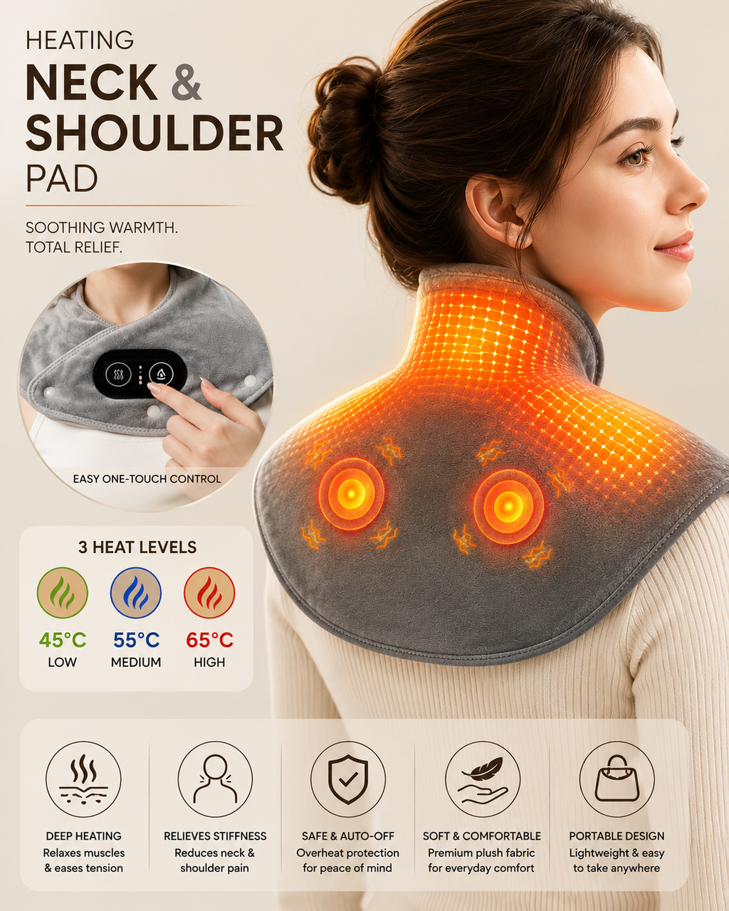 Heated Neck & Shoulder Relief Wrap — 3-Level Heat + Vibration Therapy
