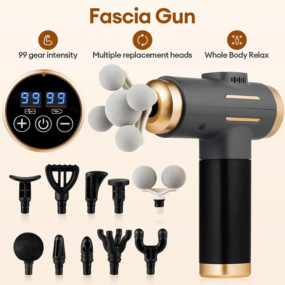 Pro Fascia Massage Gun — 11 Heads, 99 Speeds, Deep Muscle Recovery