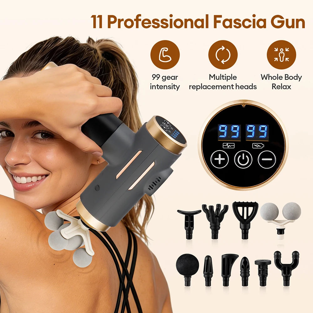 Pro Fascia Massage Gun — 11 Heads, 99 Speeds, Deep Muscle Recovery
