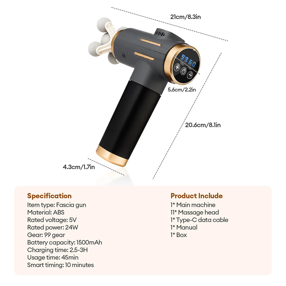 Pro Fascia Massage Gun — 11 Heads, 99 Speeds, Deep Muscle Recovery